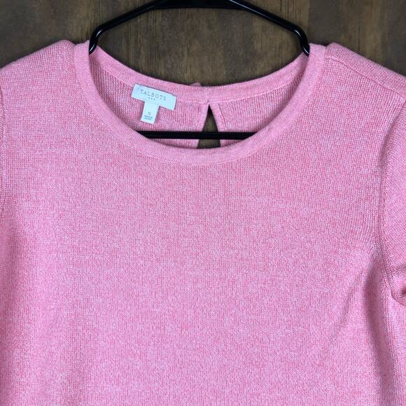 Talbots Womens Blouse Pink Knit Top Short Sleeve Round Neck Keyhole Back Small - Picture 2 of 10
